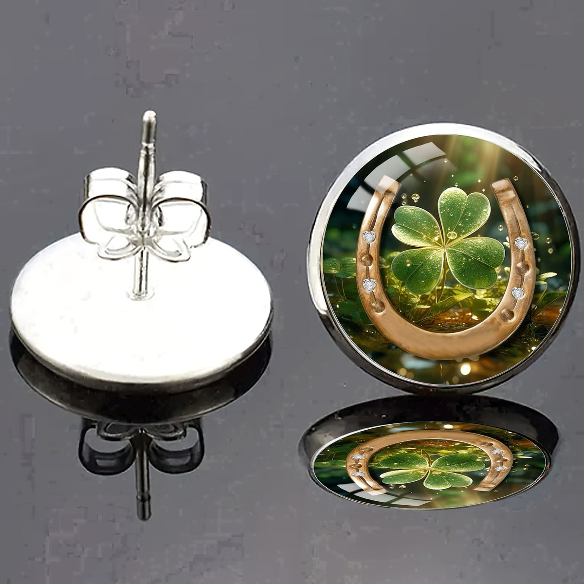 Horseshoe Clover Stud Earrings