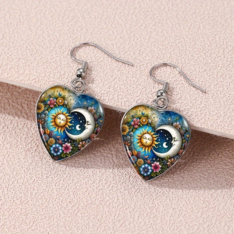 Sun Moon Floral Heart Earrings