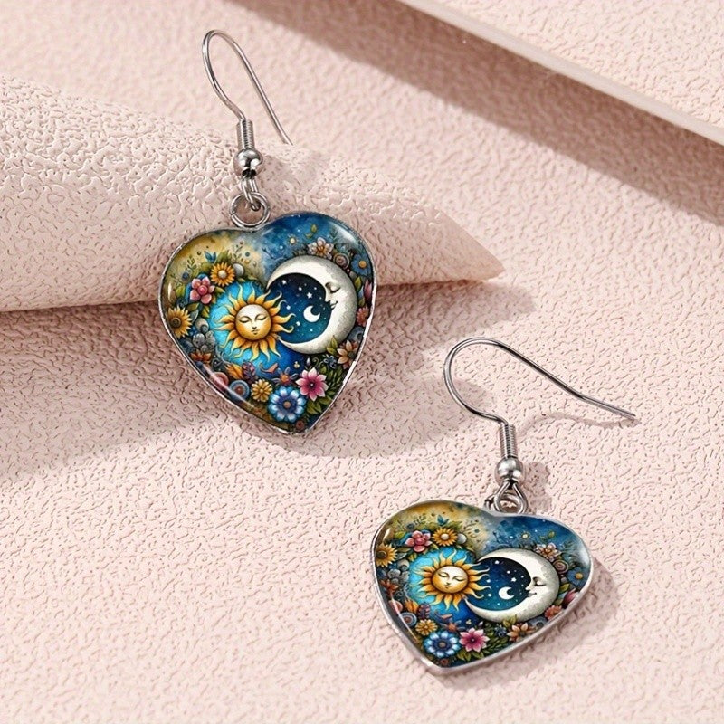 Sun Moon Floral Heart Earrings
