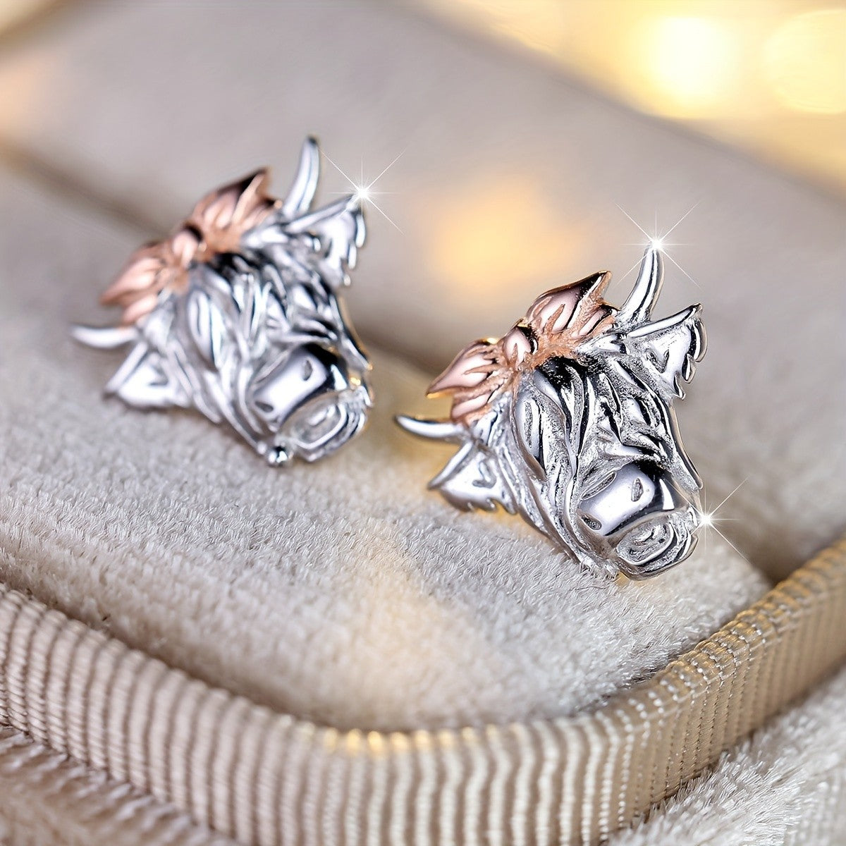 Two-Tone Bull Stud Earrings