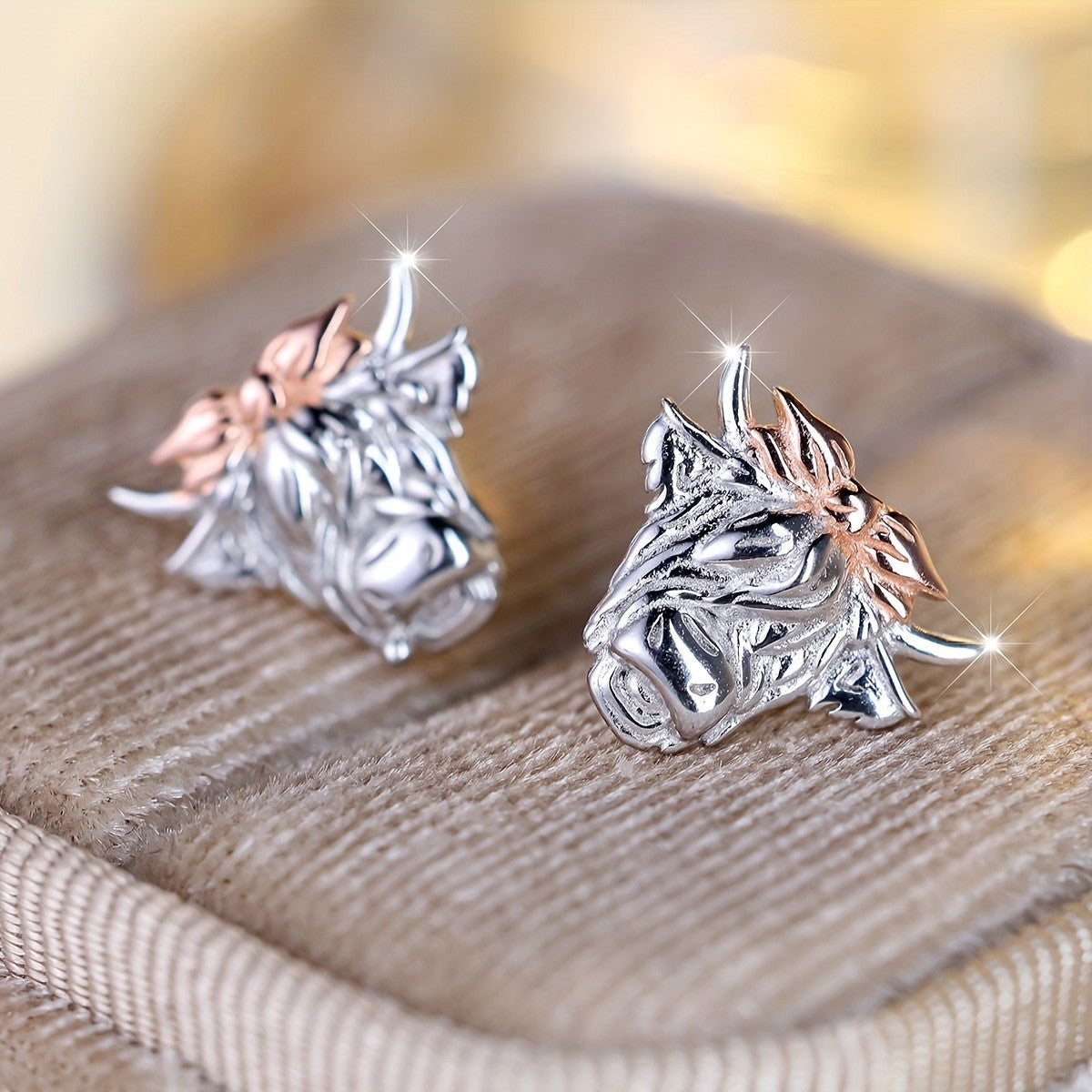 Two-Tone Bull Stud Earrings