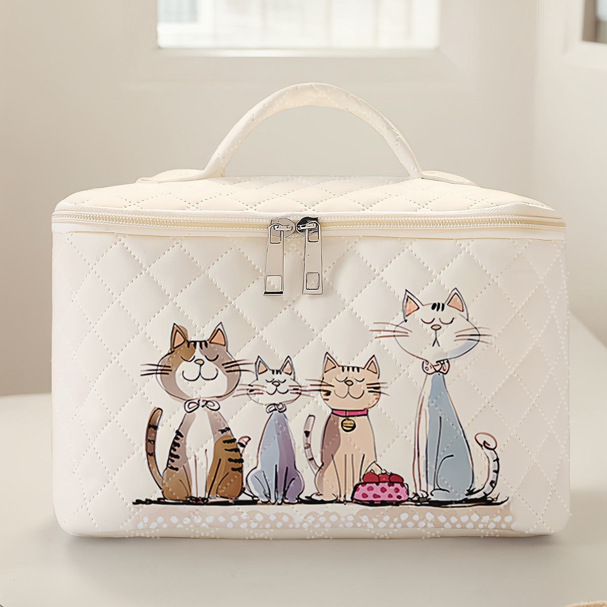 Cat Family Quilted Makeup Bag