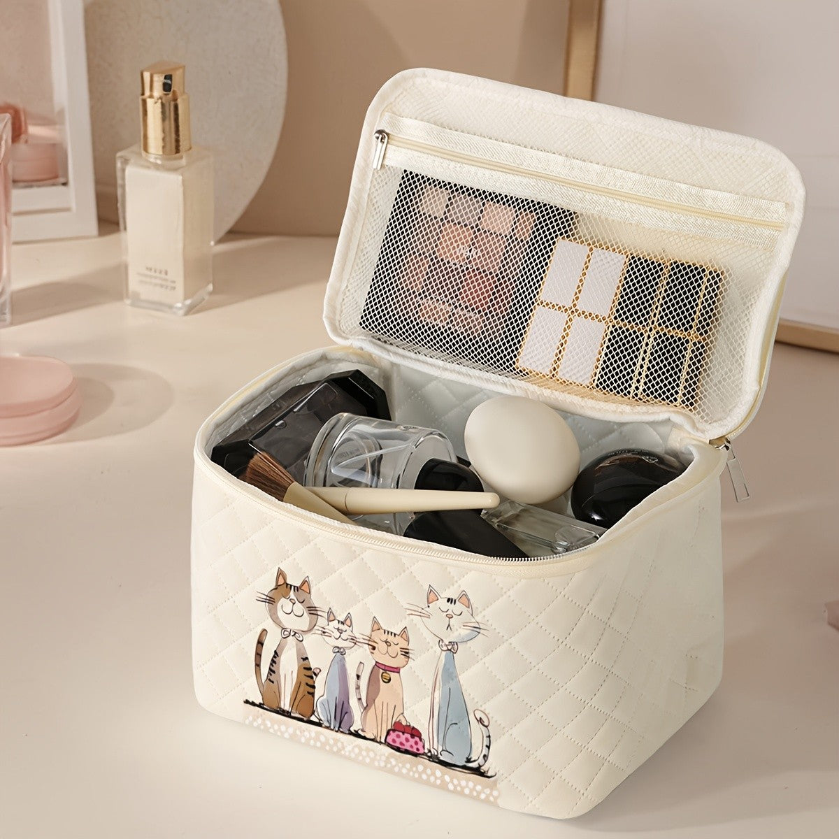 Cat Family Quilted Makeup Bag