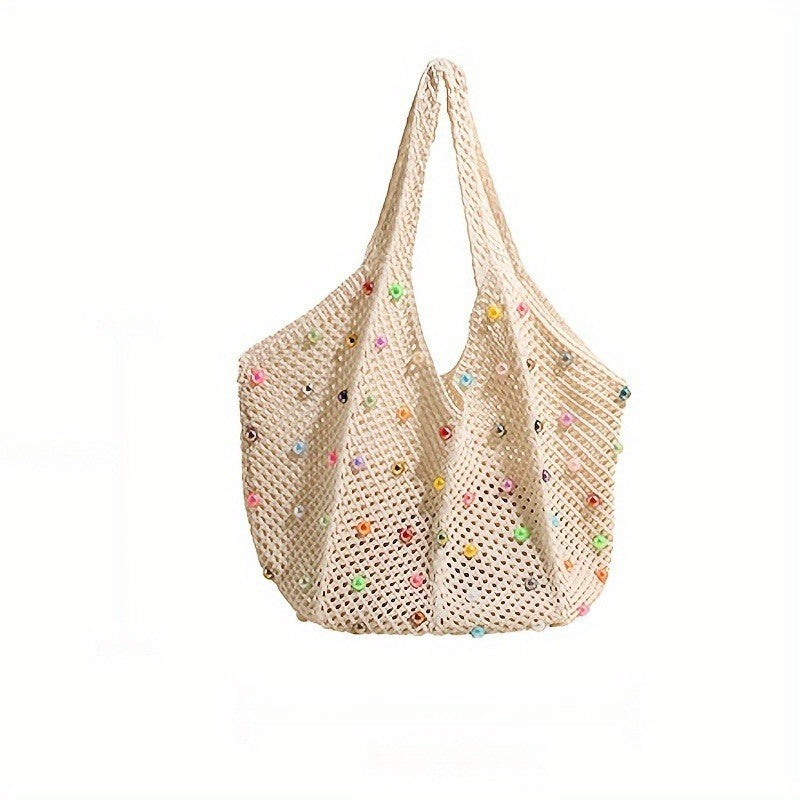 Green Crochet Pearl Tote Bag