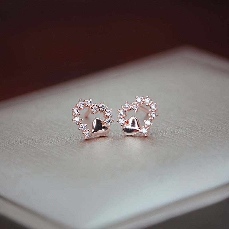 Crystal Heart Hoop Stud Earrings