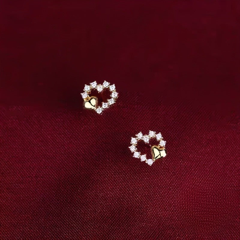 Crystal Heart Hoop Stud Earrings
