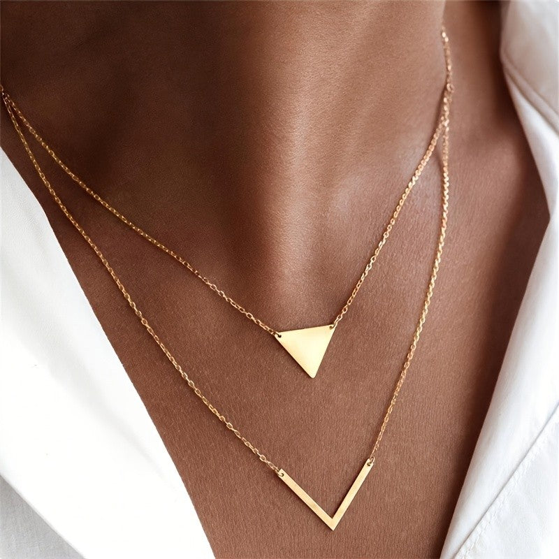 Geometric Triangle Layered Necklace