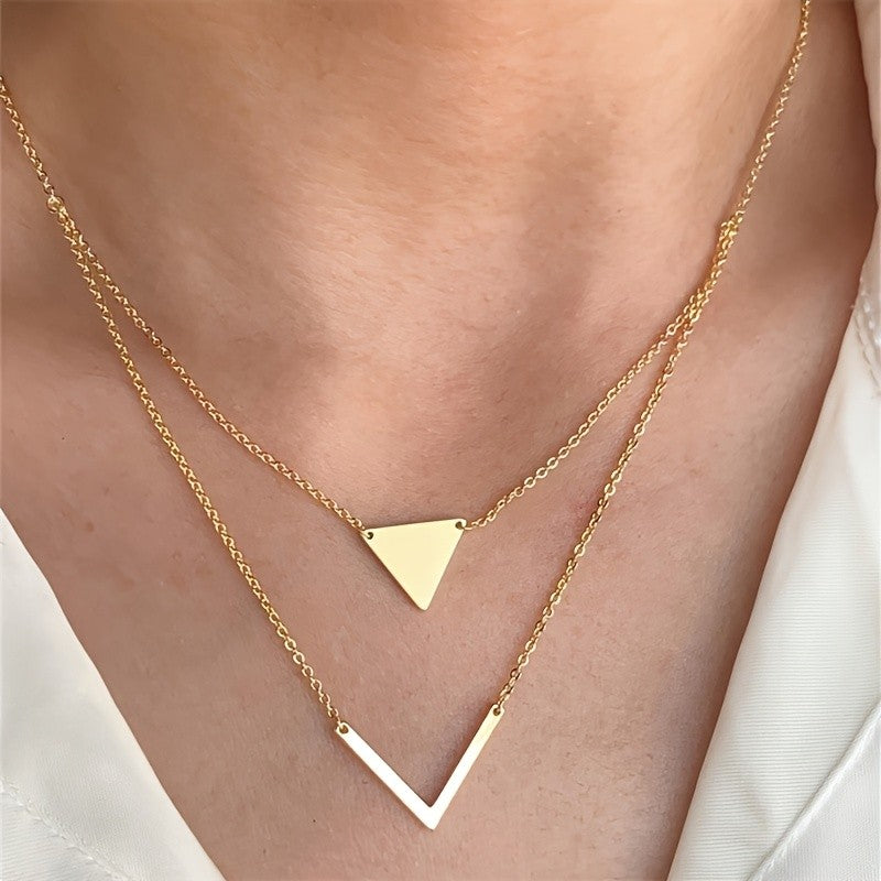 Geometric Triangle Layered Necklace
