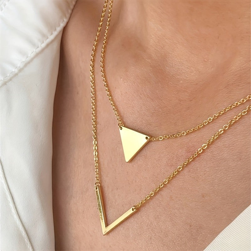 Geometric Triangle Layered Necklace