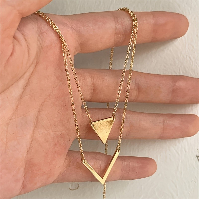 Geometric Triangle Layered Necklace