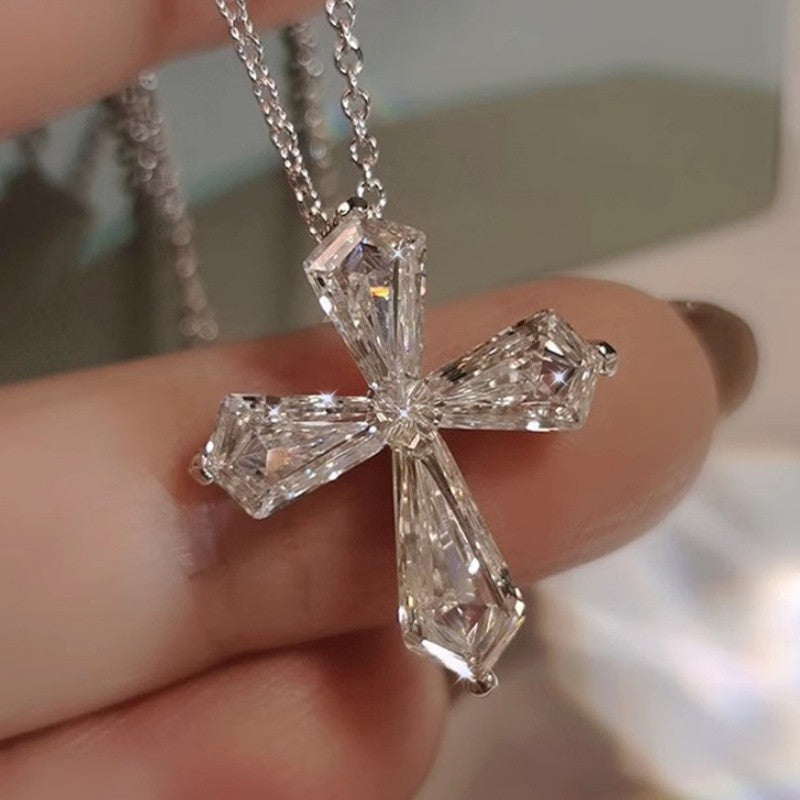 Baguette Crystal Cross Pendant Necklace