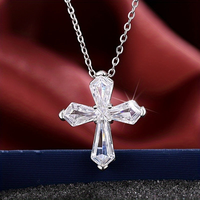 Baguette Crystal Cross Pendant Necklace