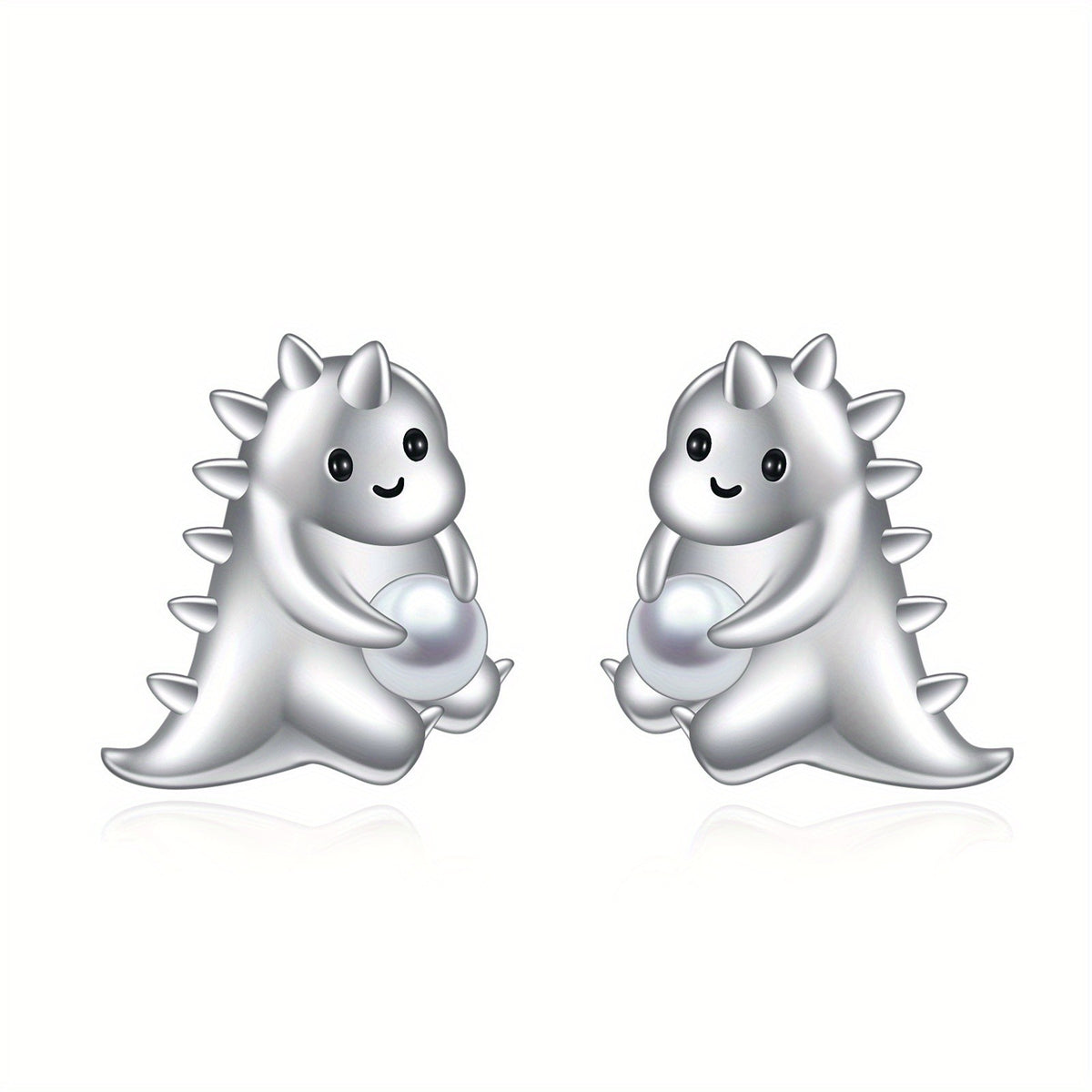 Smiling Dinosaur Pearl Stud Earrings