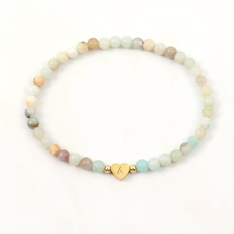 Multicolor Natural Stone Heart Initial Bracelet