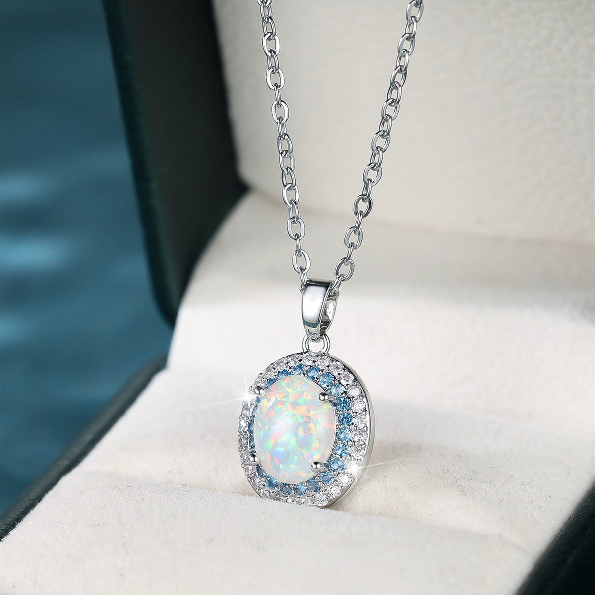 Opal Halo Pendant Necklace