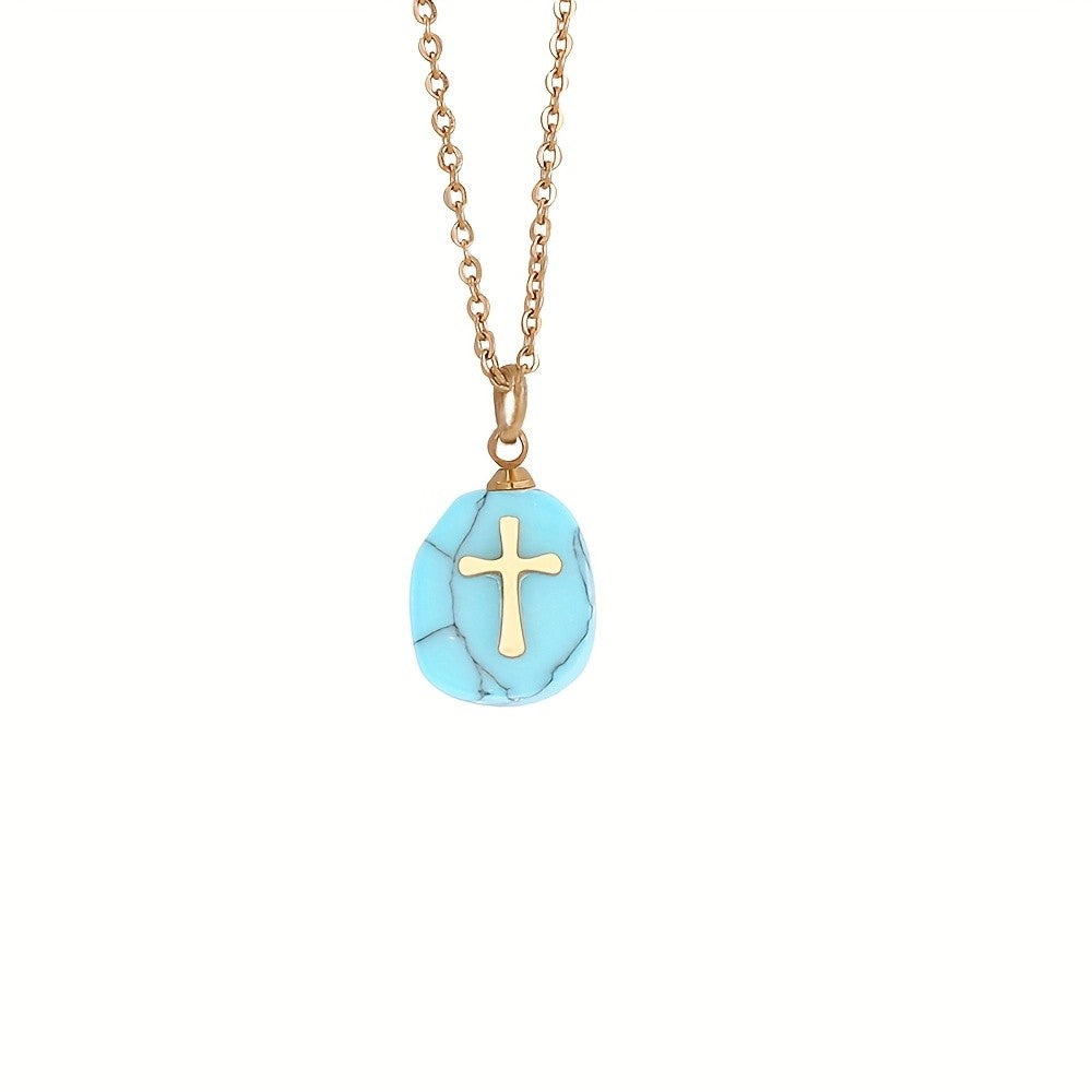 Natural Stone Cross Necklace