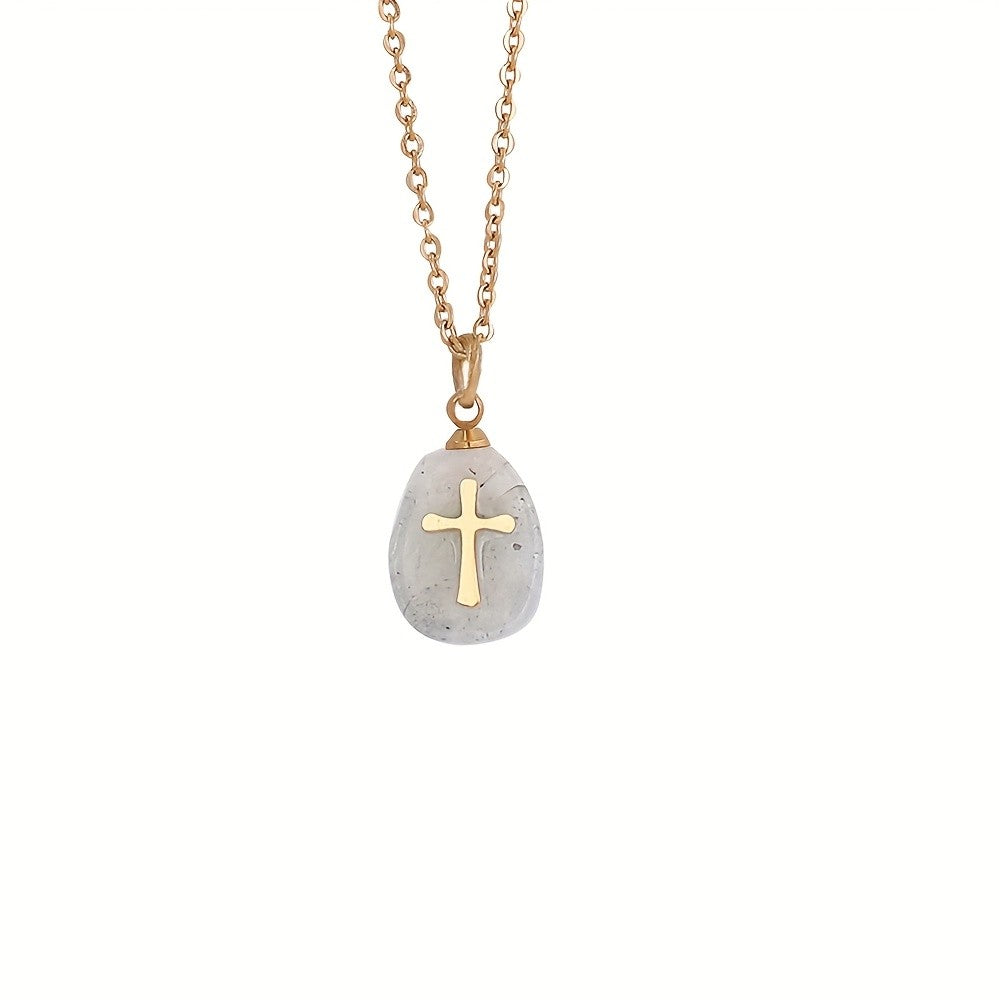 Natural Stone Cross Necklace