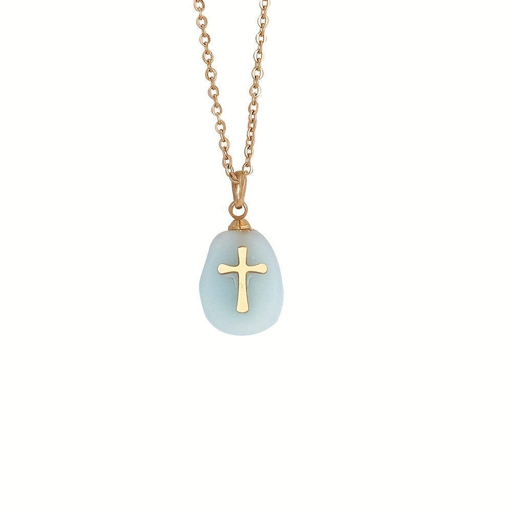 Natural Stone Cross Necklace
