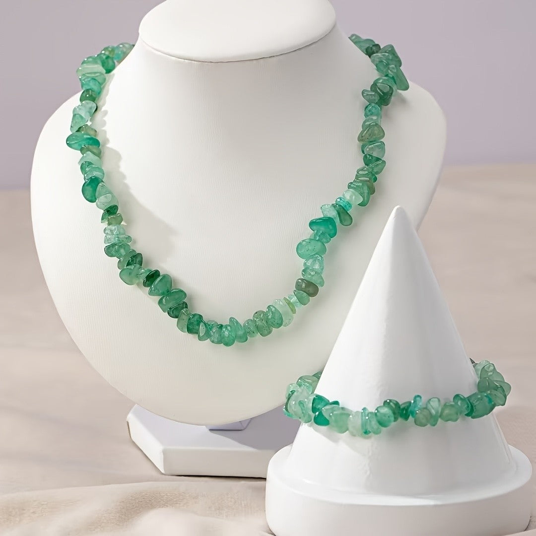 Natural Stone Chip Necklace & Bracelet Set