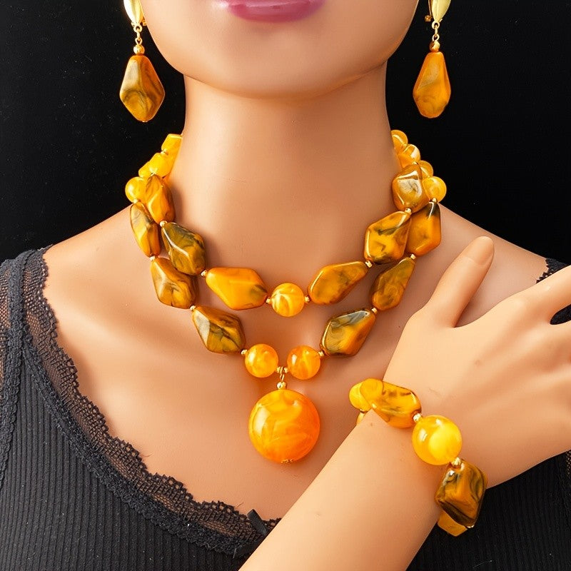 Blue Marble Resin Jewelry Set