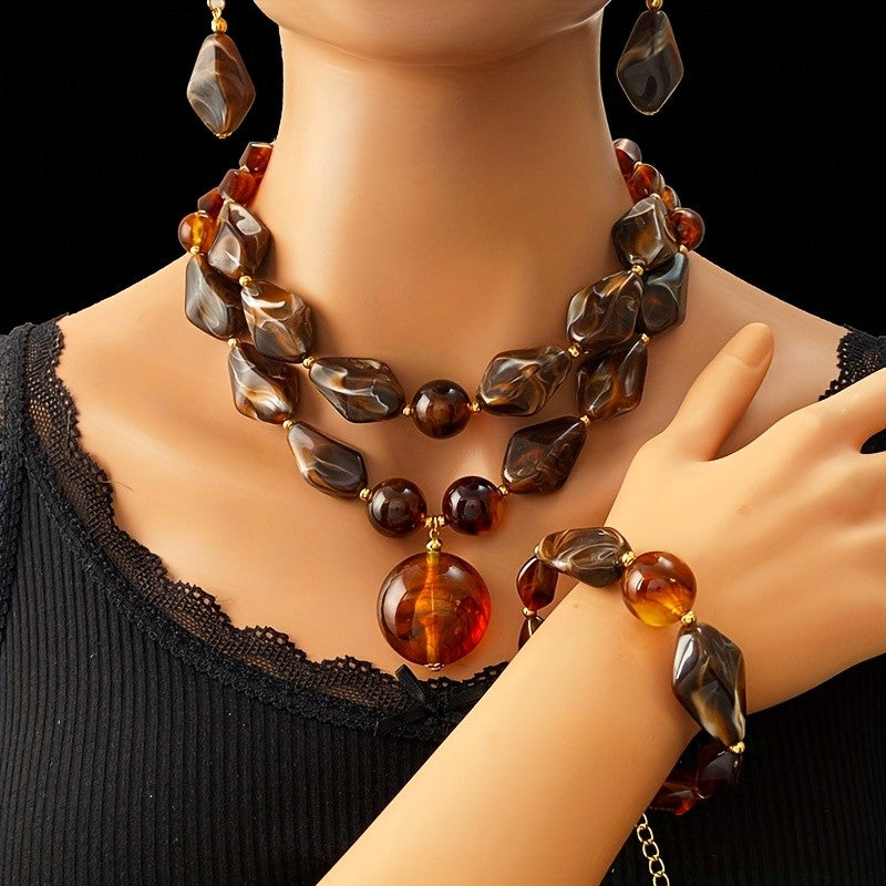 Blue Marble Resin Jewelry Set