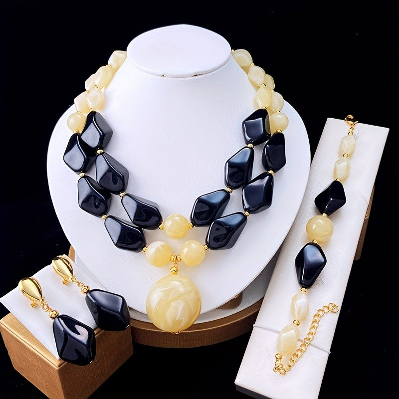 Blue Marble Resin Jewelry Set