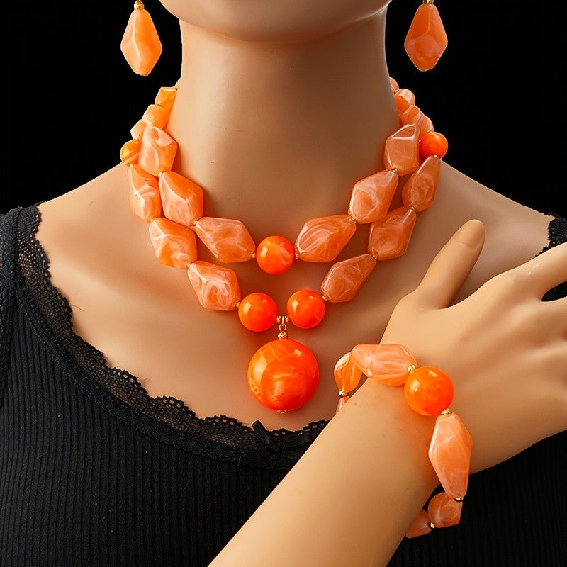Blue Marble Resin Jewelry Set