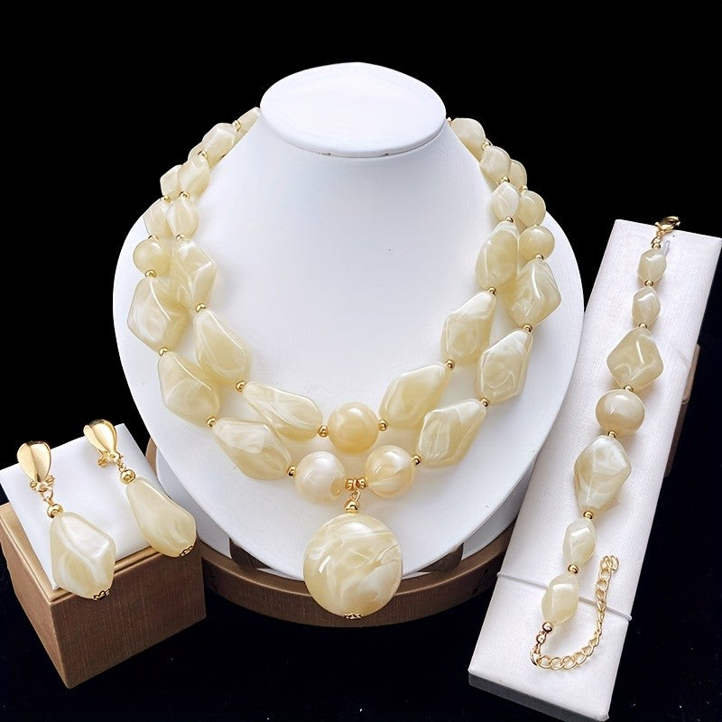 Blue Marble Resin Jewelry Set