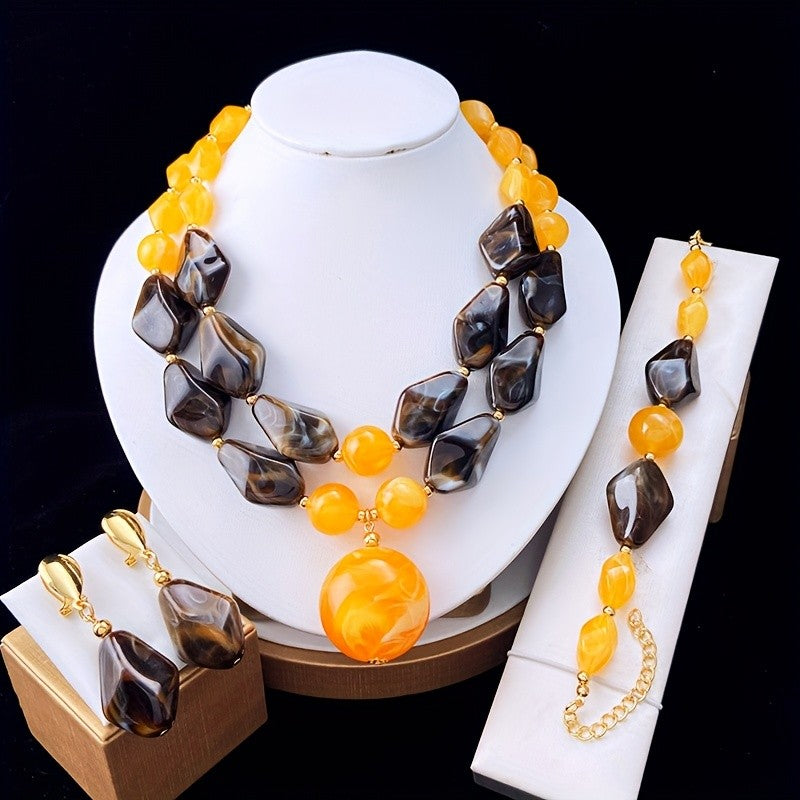 Blue Marble Resin Jewelry Set