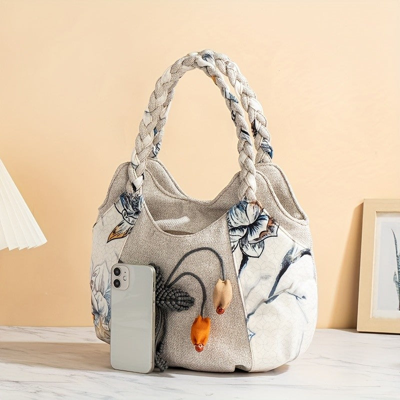 Floral Woven Handle Tote