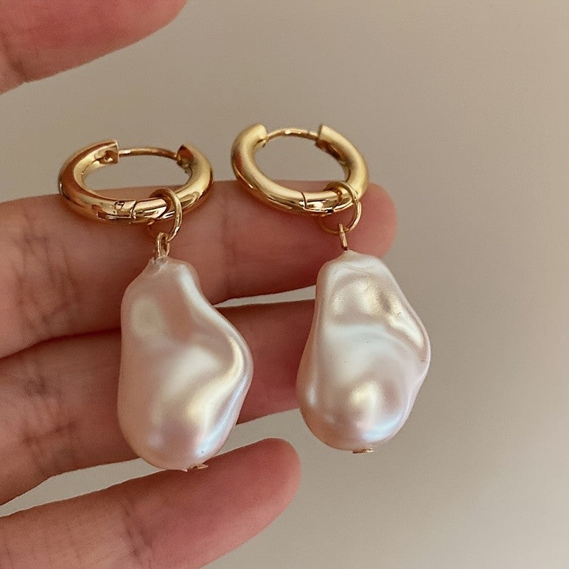 Baroque Pearl Huggie Earrings