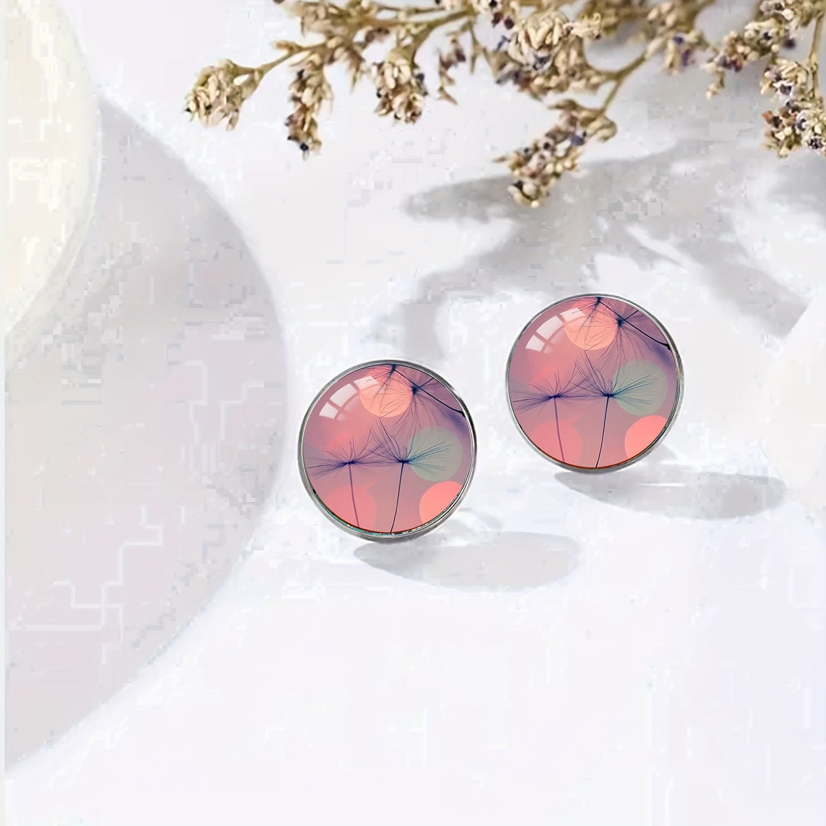 Dandelion Glass Stud Earrings