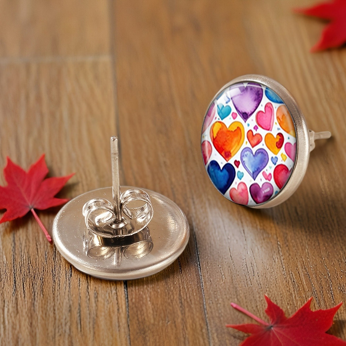 Colorful Watercolor Heart Stud Earrings