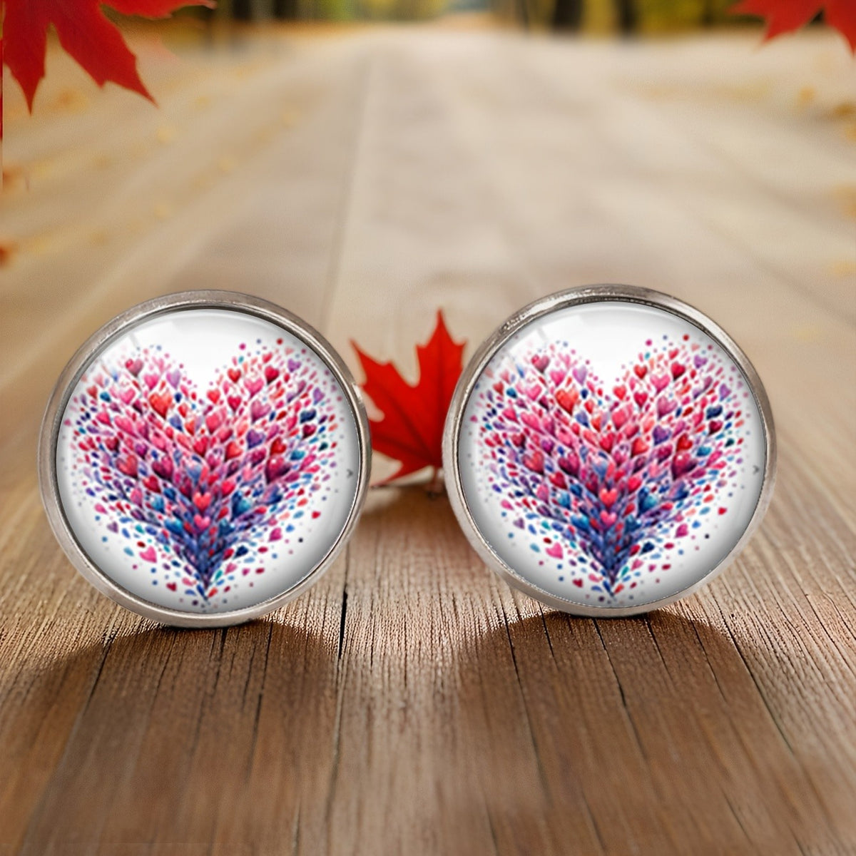 Colorful Heart Mosaic Stud Earrings