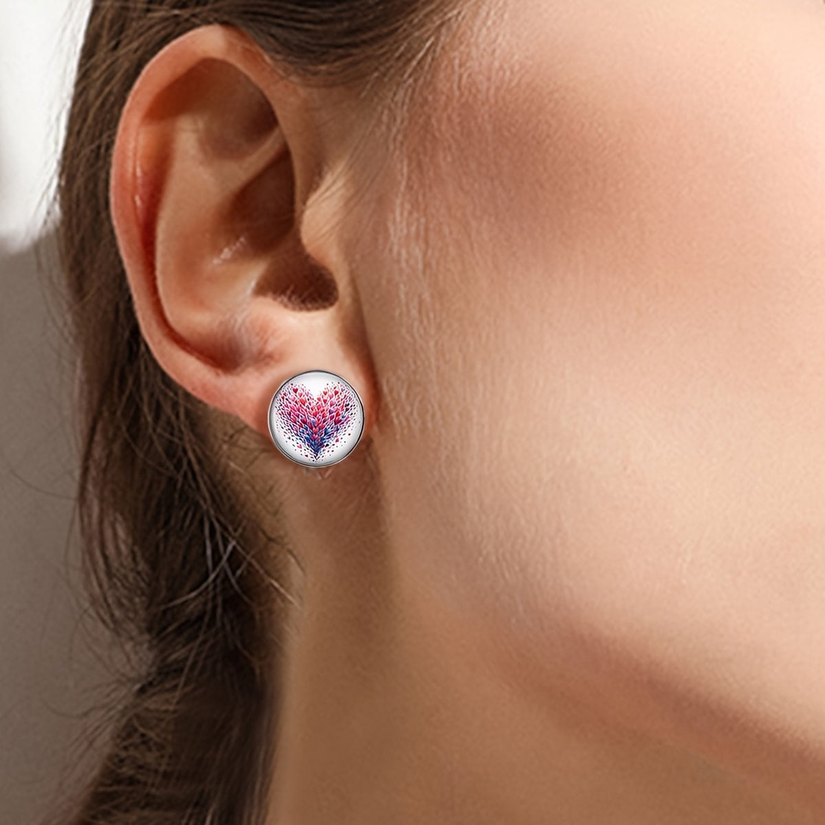 Colorful Heart Mosaic Stud Earrings