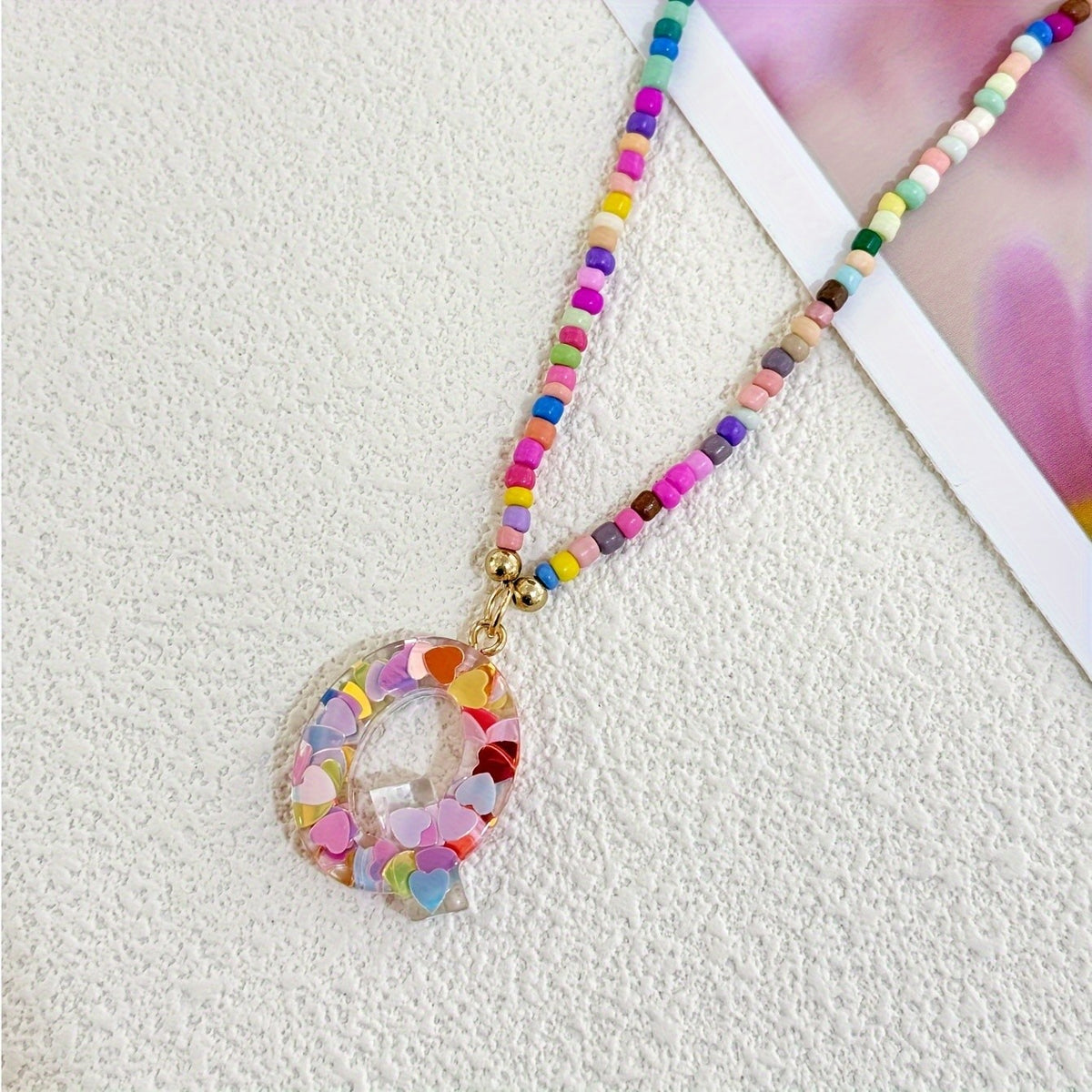 Colorful Heart Resin Letter Necklace