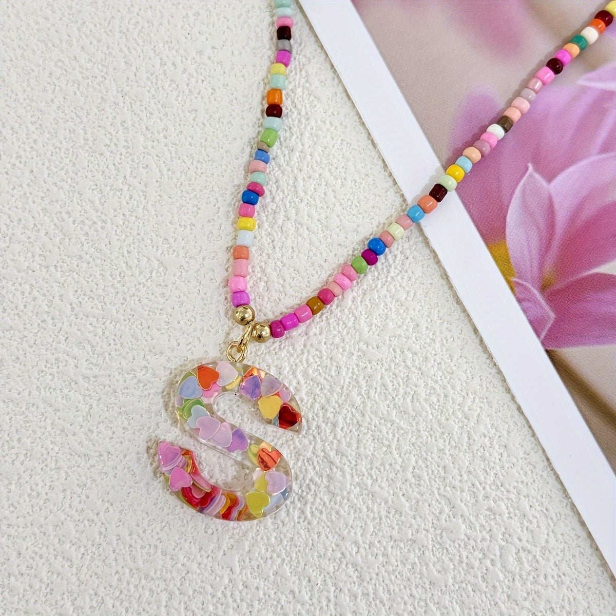 Colorful Heart Resin Letter Necklace