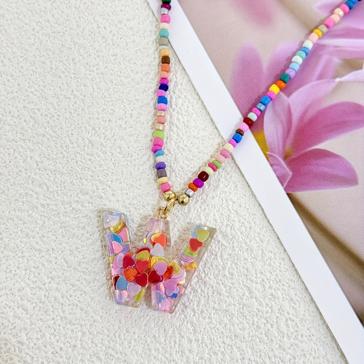 Colorful Heart Resin Letter Necklace
