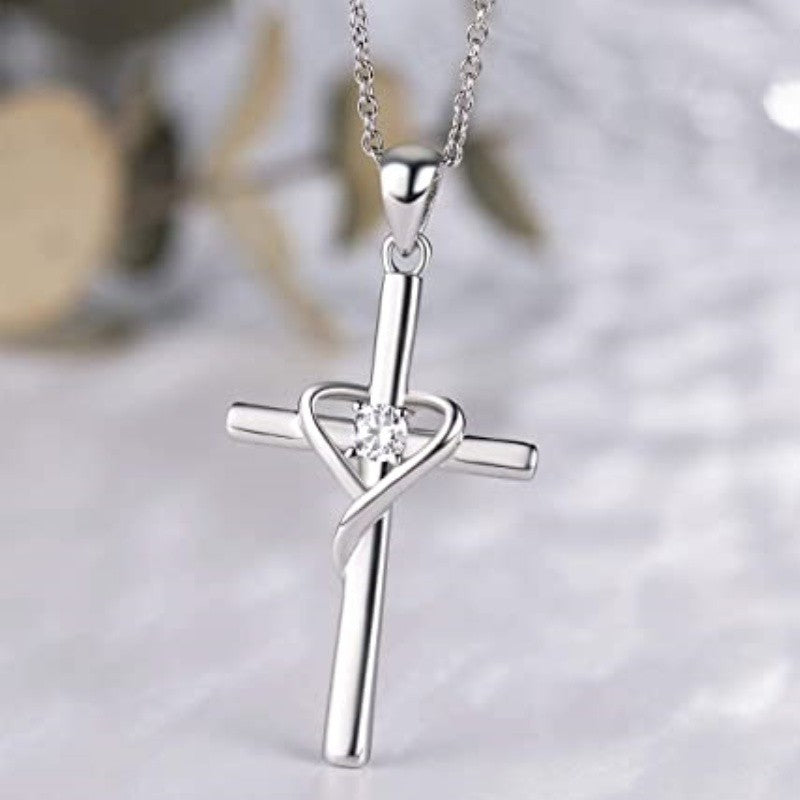 Zircon Heart Cross Necklace
