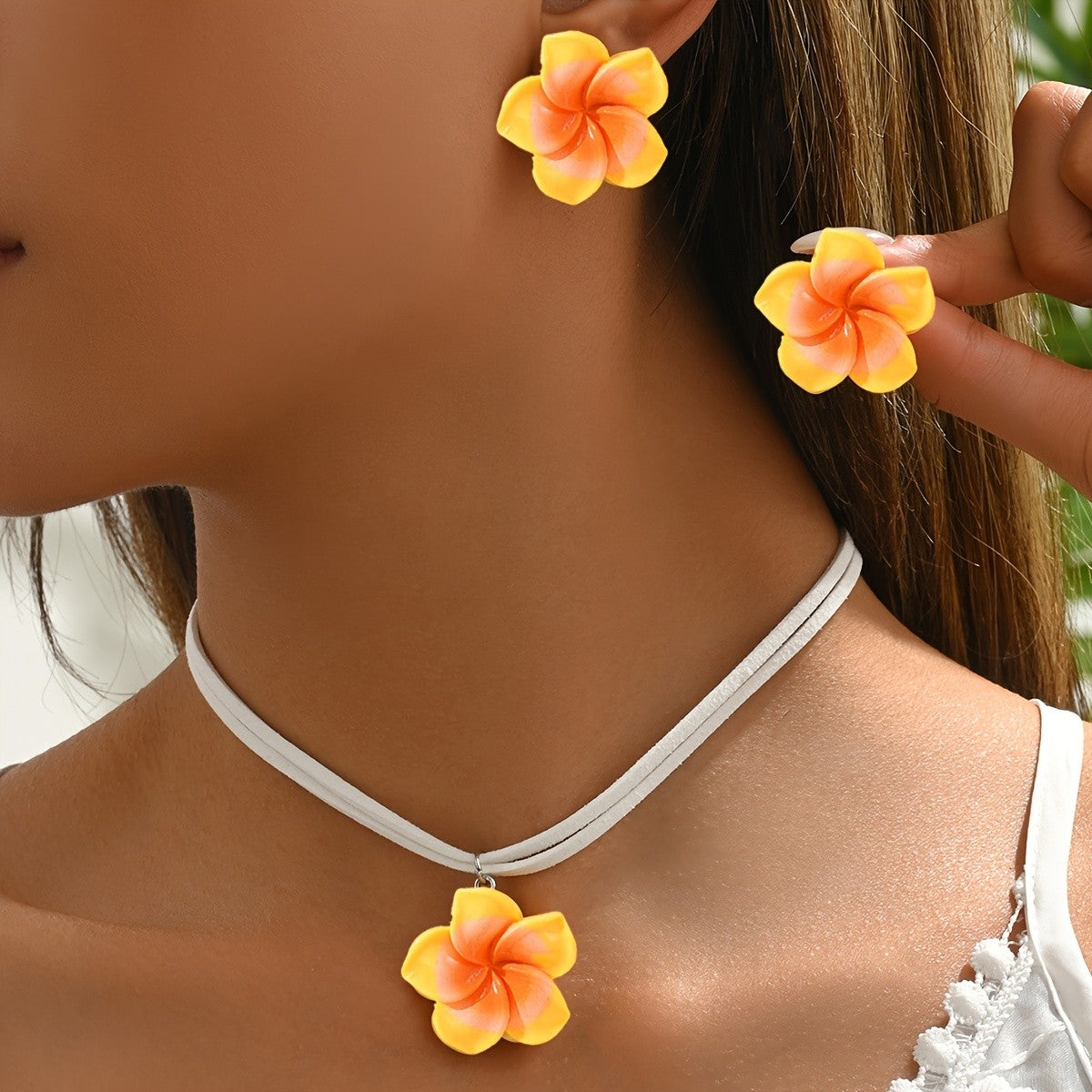 Yellow Plumeria Choker & Earring Set