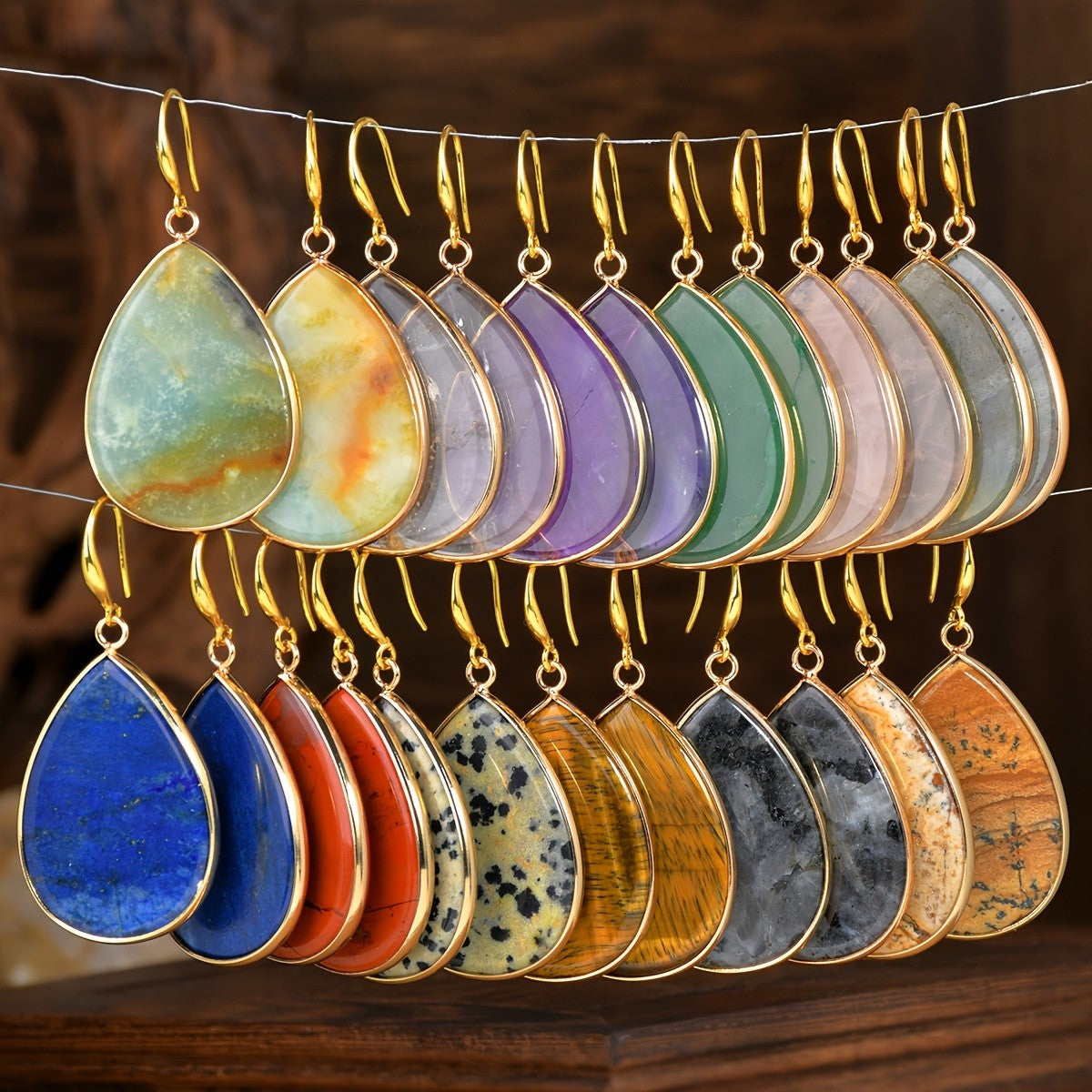 Teardrop Stone Drop Earrings