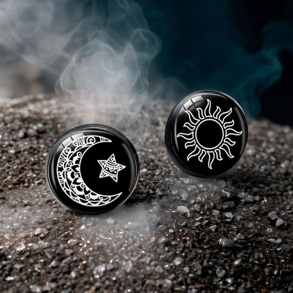 Ornate Moon & Sun Stud Earrings