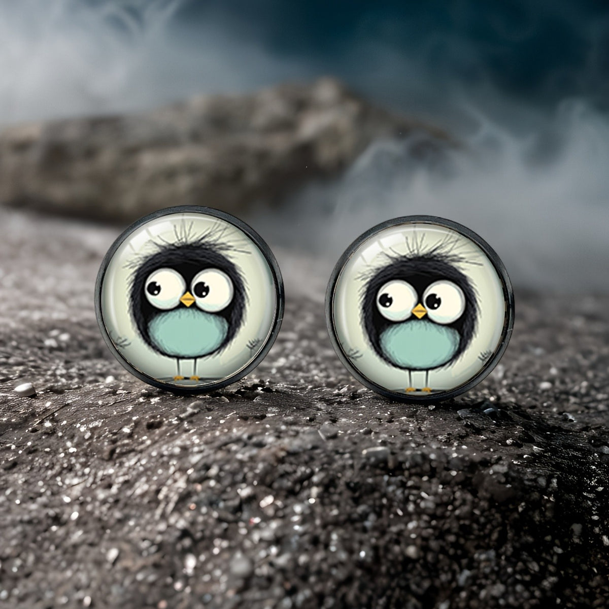 Round Cartoon Bird Stud Earrings
