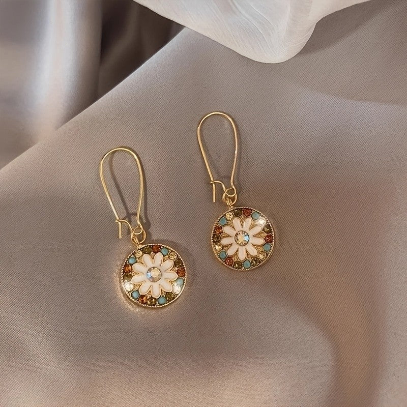 Colorful Rhinestone Daisy Drop Earrings