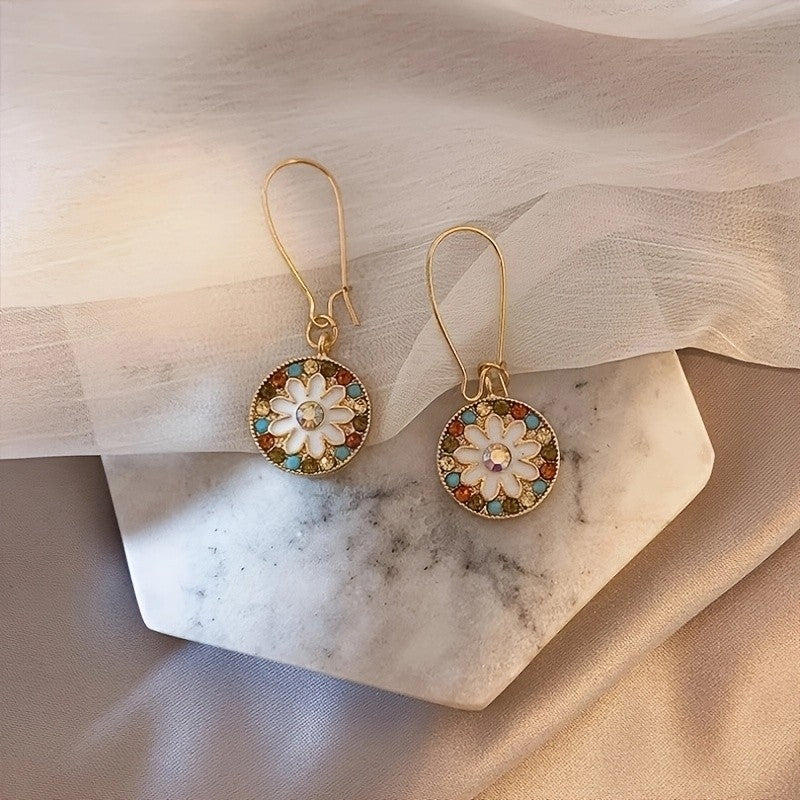 Colorful Rhinestone Daisy Drop Earrings