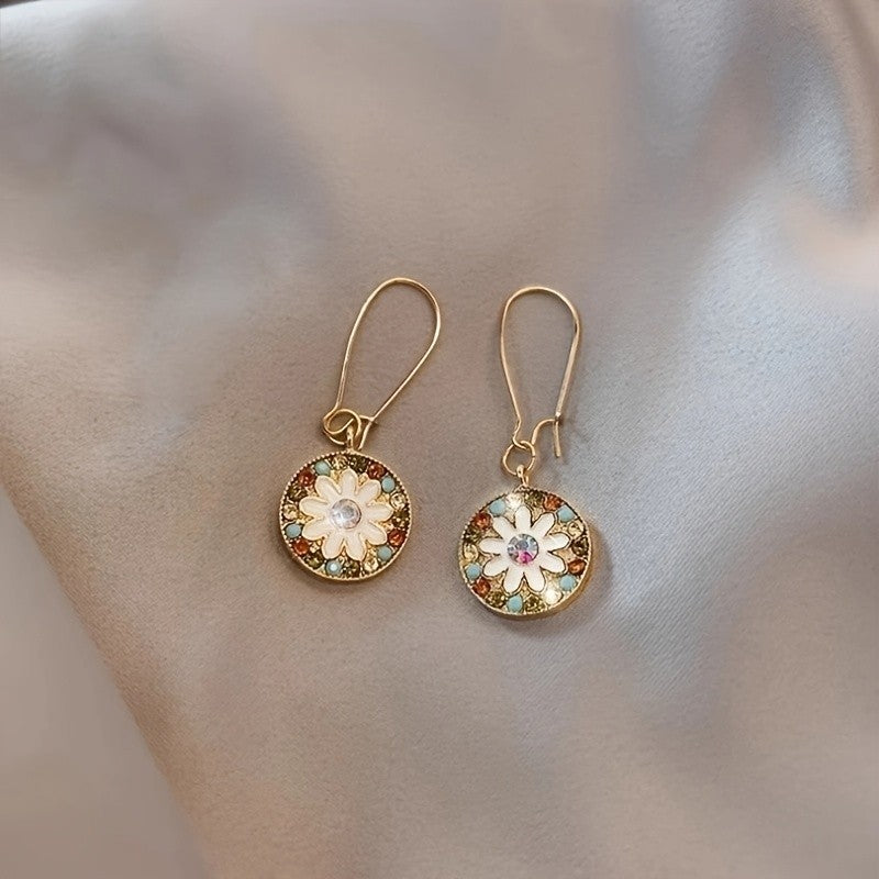 Colorful Rhinestone Daisy Drop Earrings