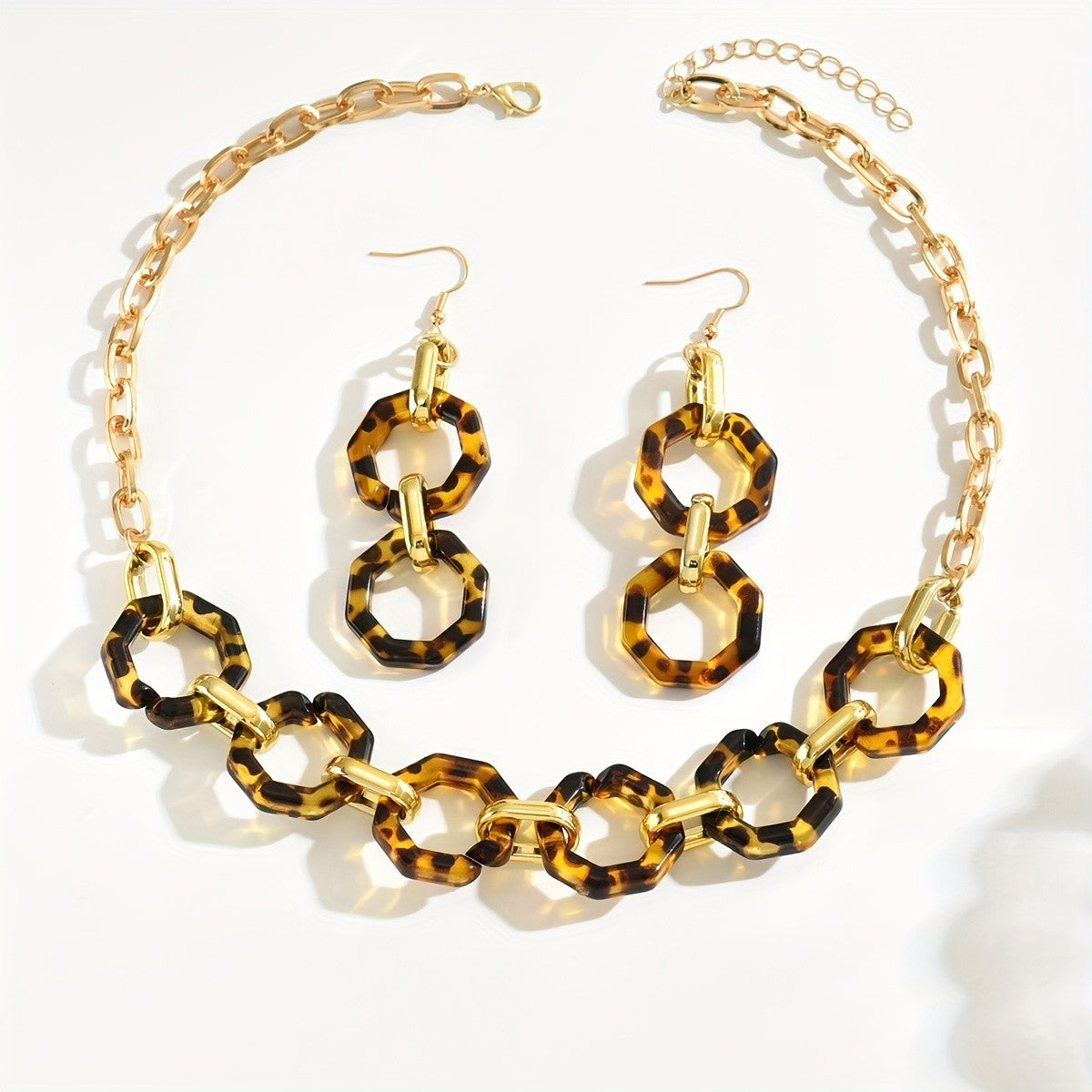 Leopard Geometric Necklace & Earring Set