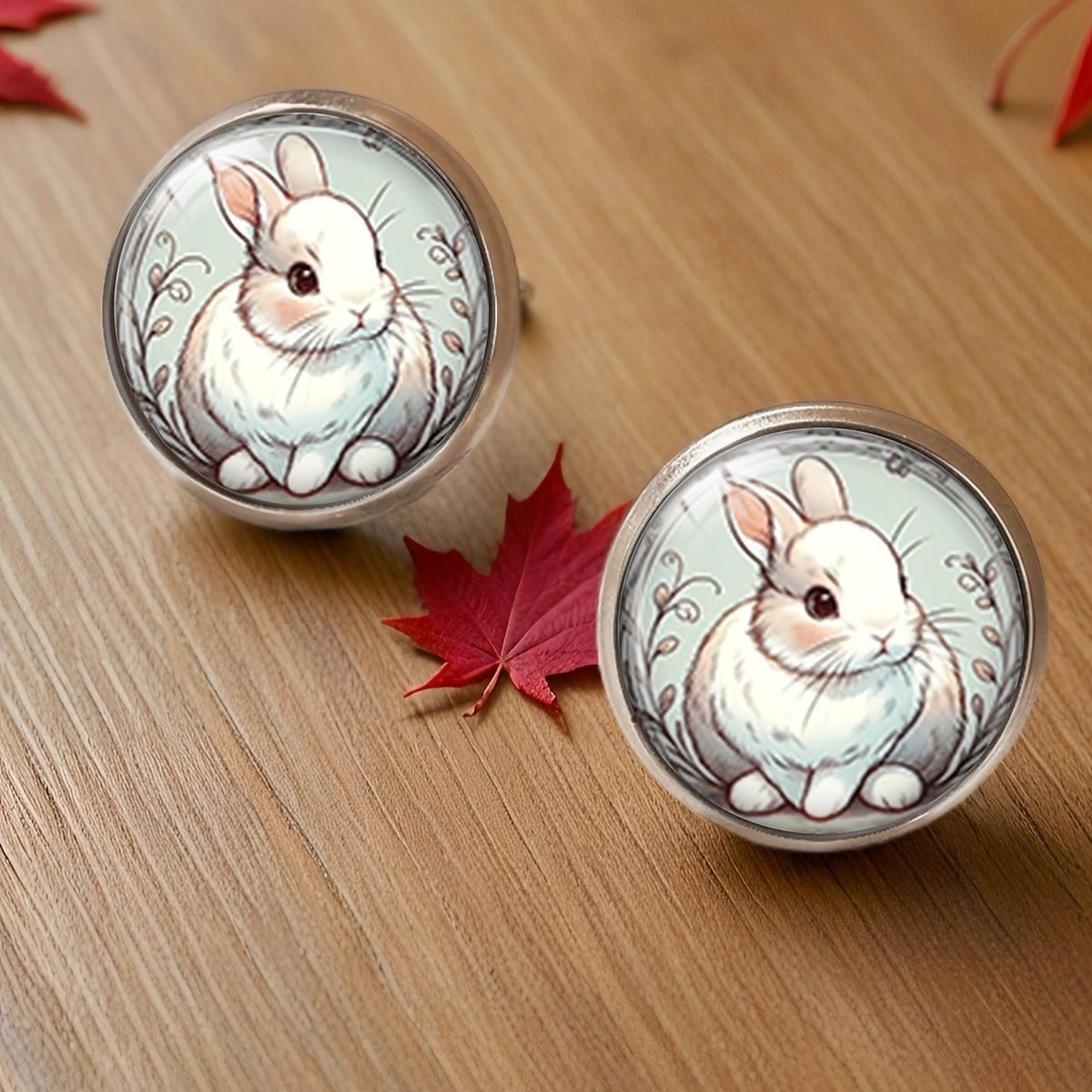 White Rabbit Round Earrings