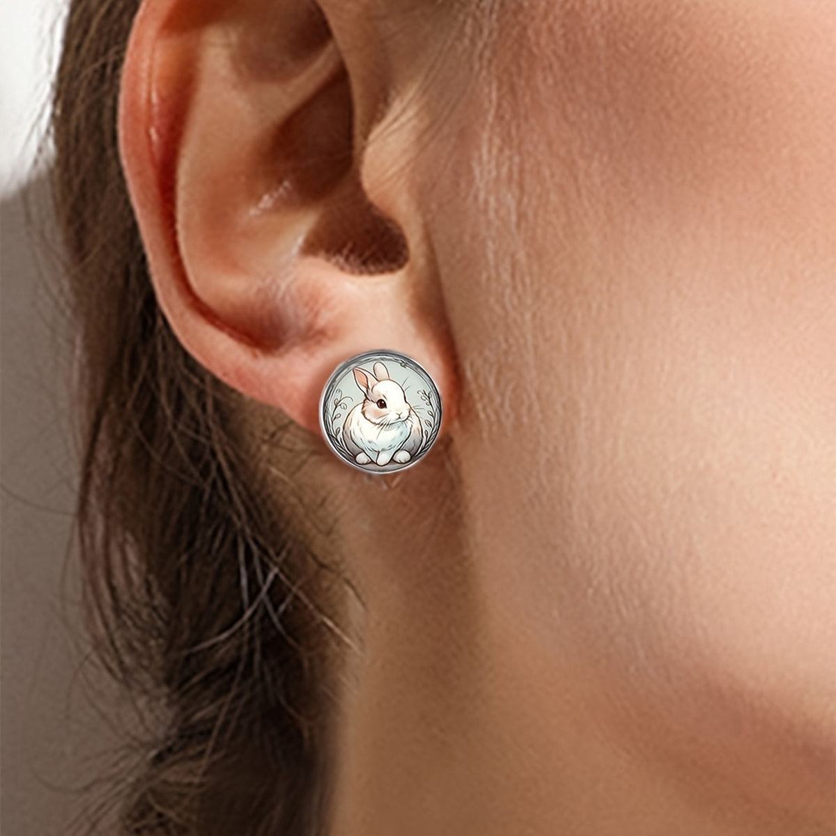 White Rabbit Round Earrings