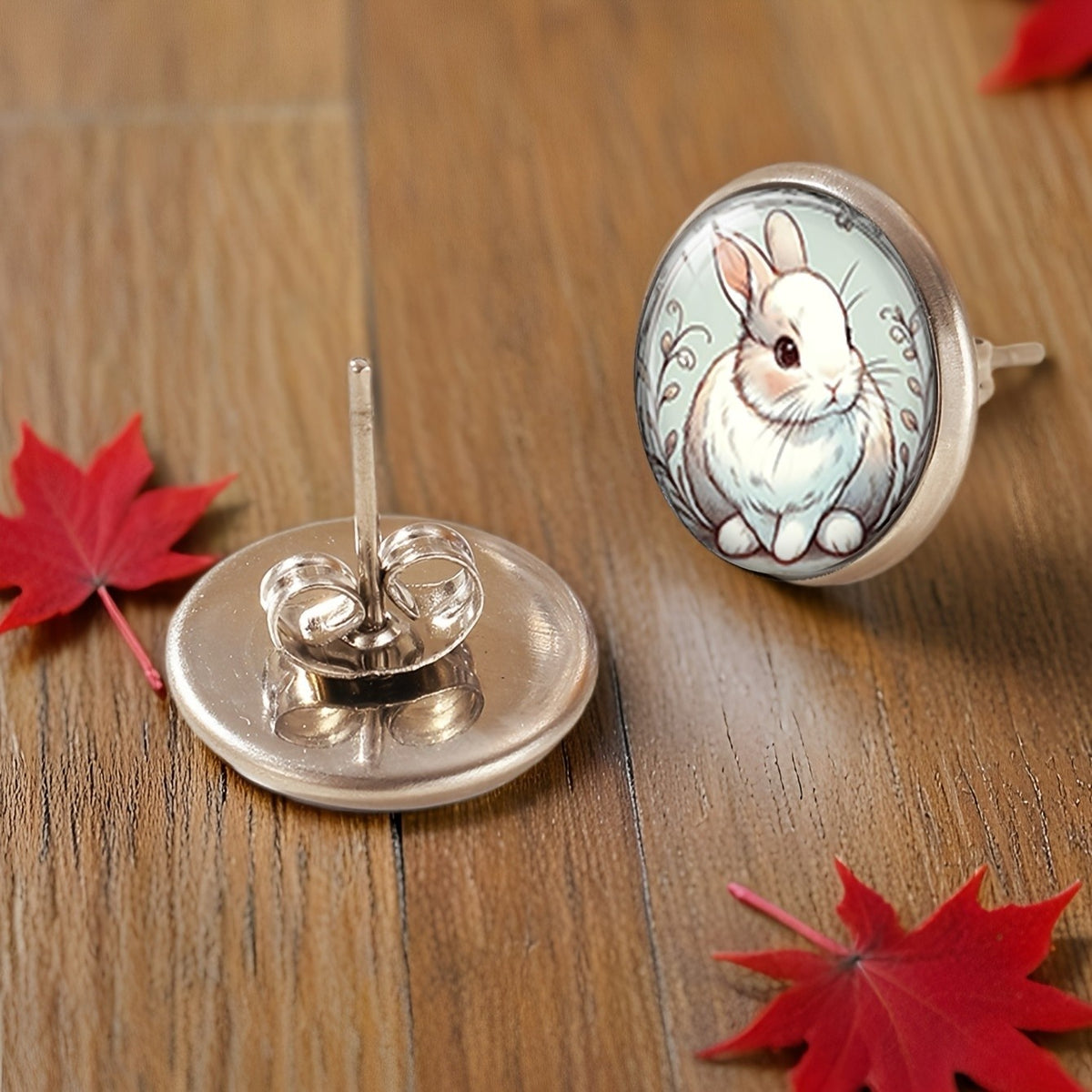 White Rabbit Round Earrings